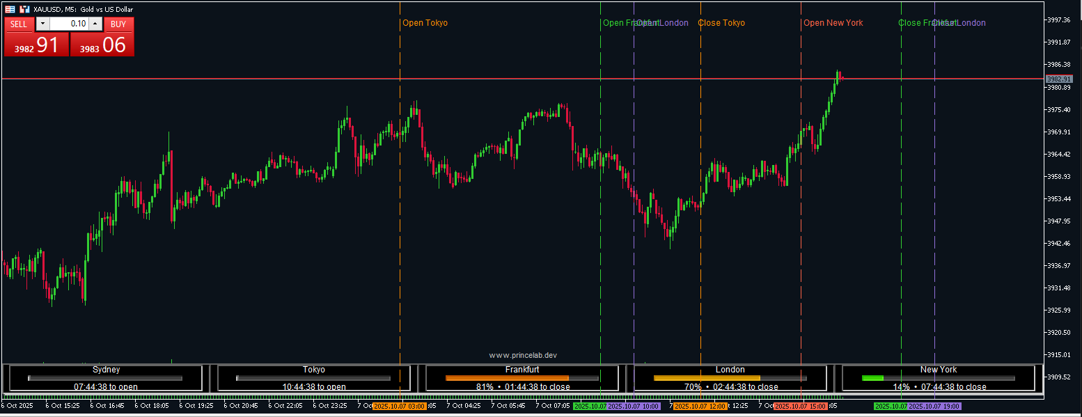 Screenshot of MT5 Session Timers Indicator